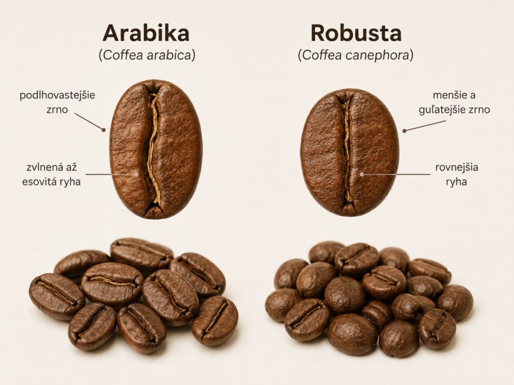arabika vs robusta rozdíly v tvaru zrna