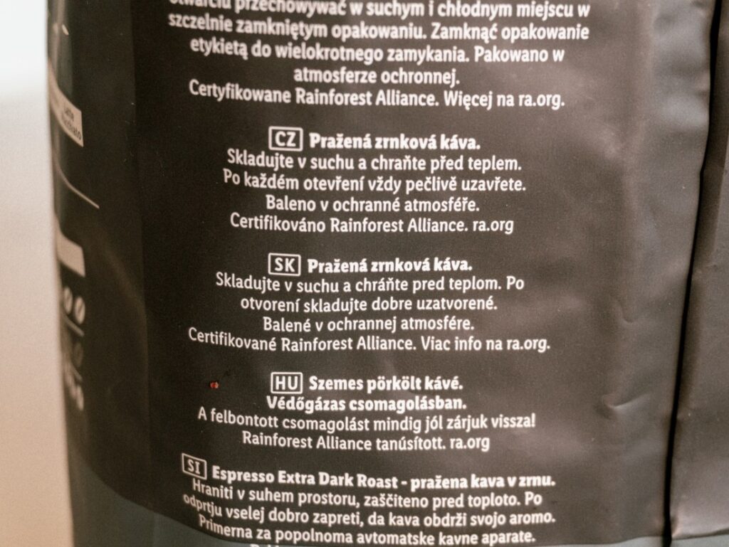 Bellarom Espresso Extra Dark Roast - zadní strana obalu