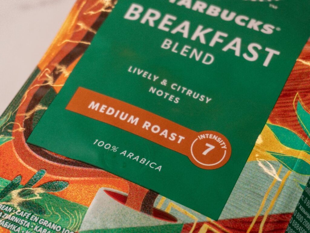 recenze Starbucks Breakfast Blend - detail obalu - medium roast